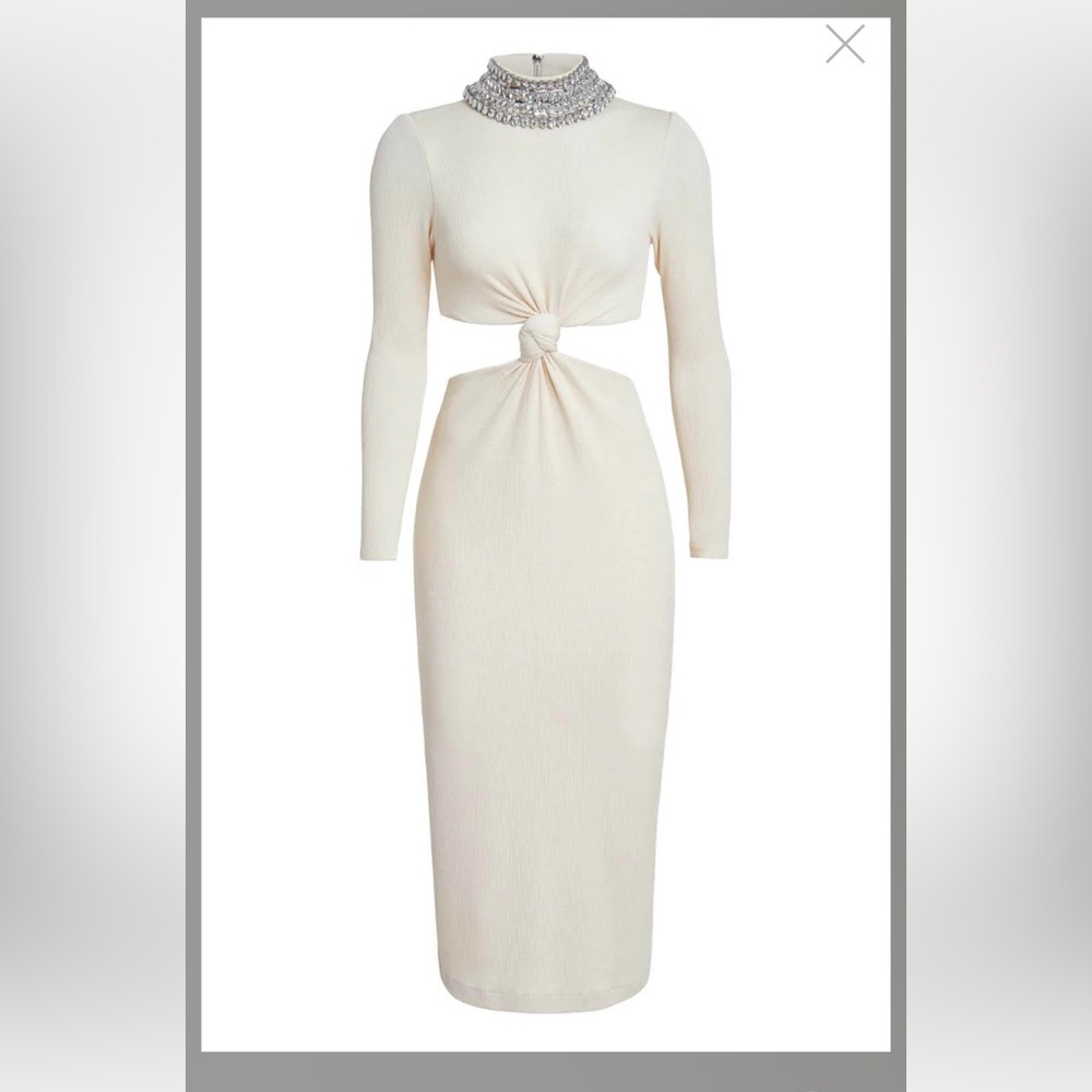 PatBO Cream Knit Midi Dress with Embellished Collar - Picture 6 of 7